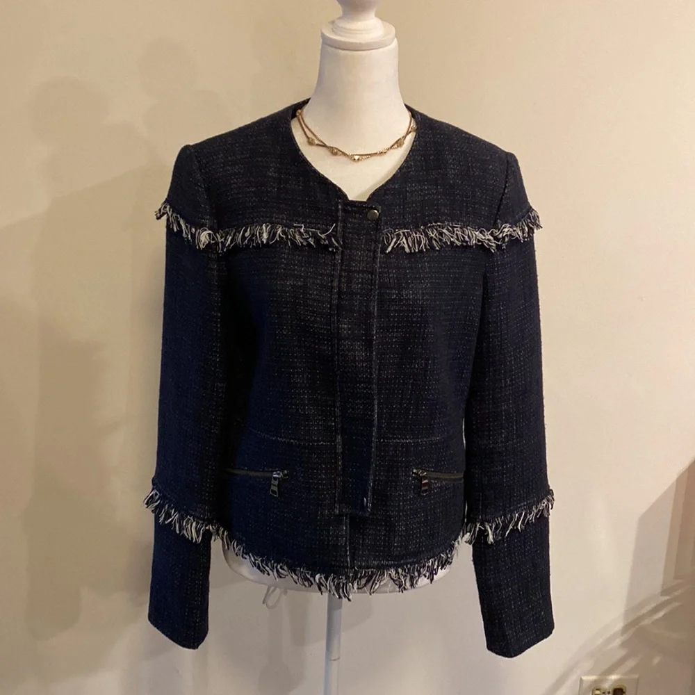 Banana Republic navy blue and white jacket/blazer with raw hem size 12